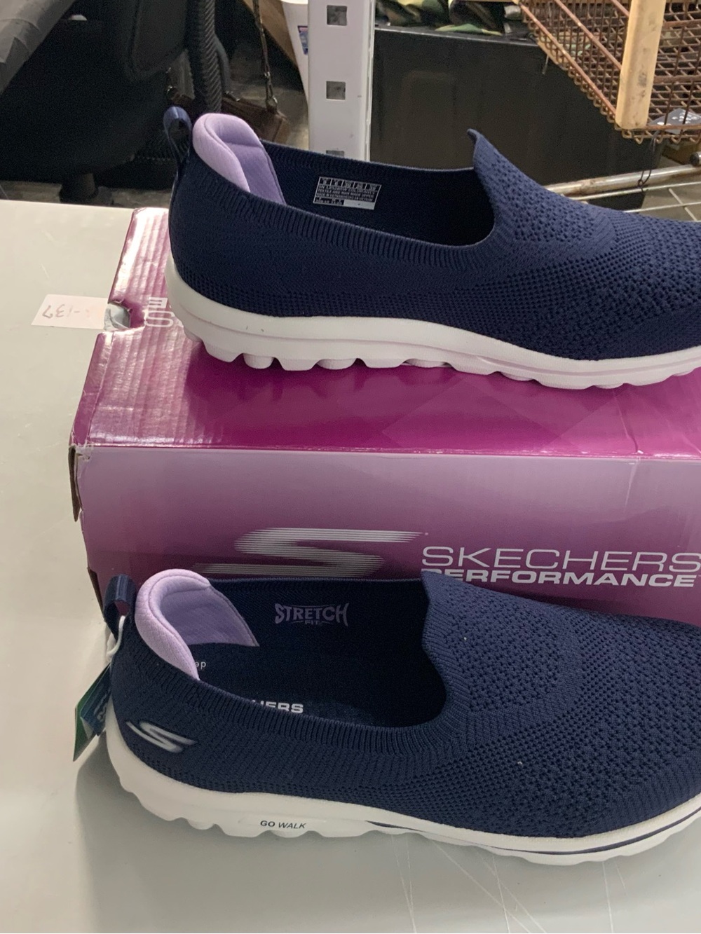 Skechers Navy Blue Slip-On Athletic Shoes with Light Pink Trim - Picture 2 of 3